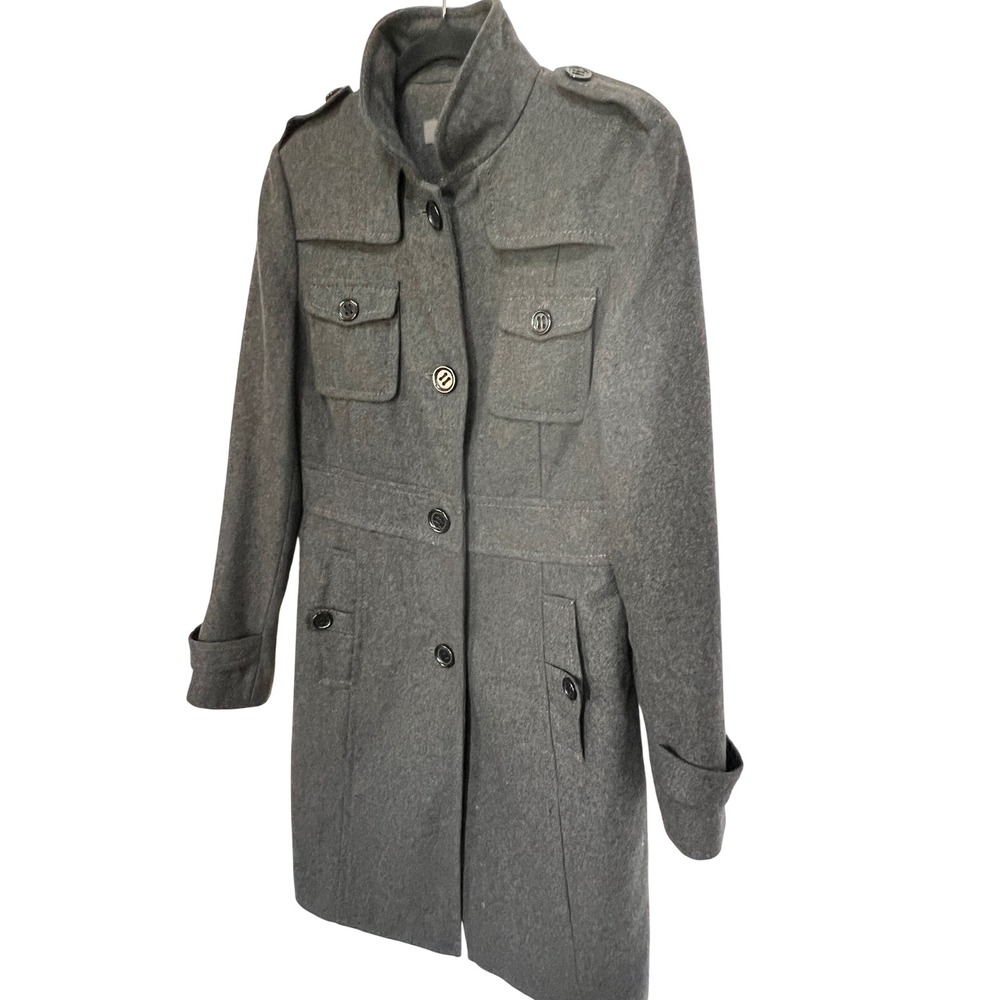 Kenneth Cole Reaction Womens Wool Blend Military Coat Gray Size 6 Stand Collar - Picture 3 of 8